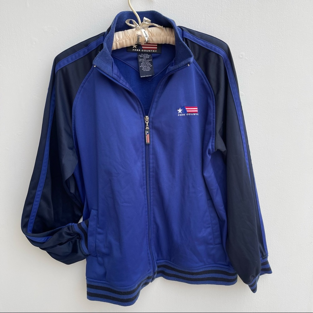 Free Country Track Varsity Jacket Full Zip Black Stripes XL